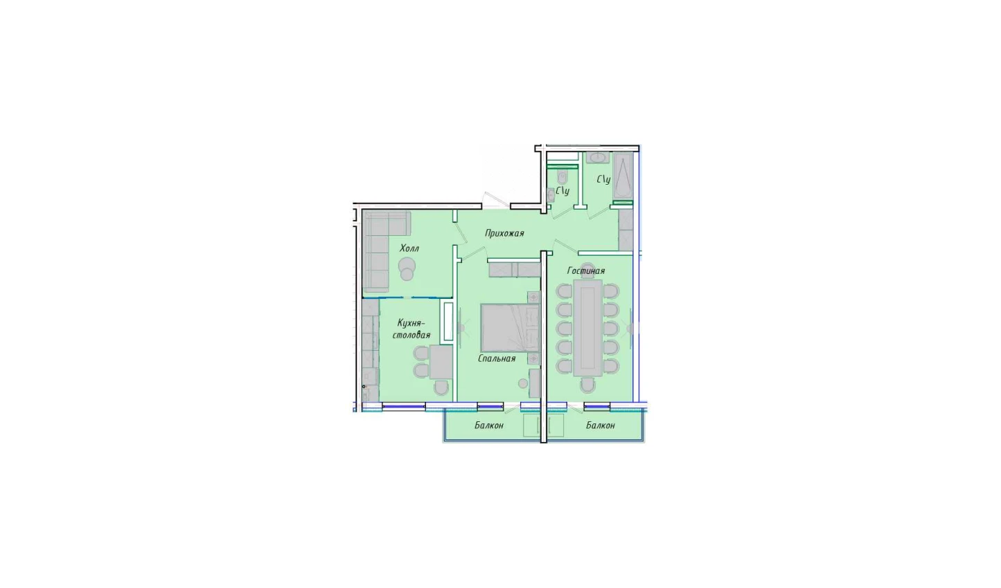 3-xonali xonadon 72.85 m²  6/6 qavat