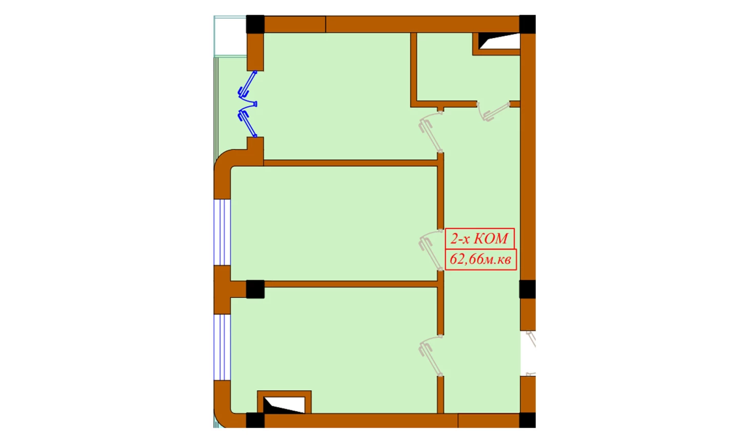 2-комнатная квартира 62.66 м²  11/11 этаж