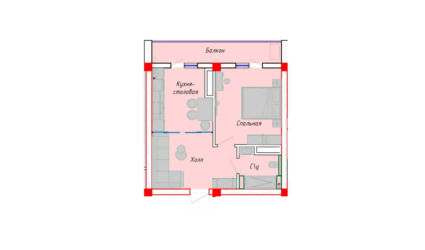 1-xonali xonadon 49.03 m²  5/5 qavat