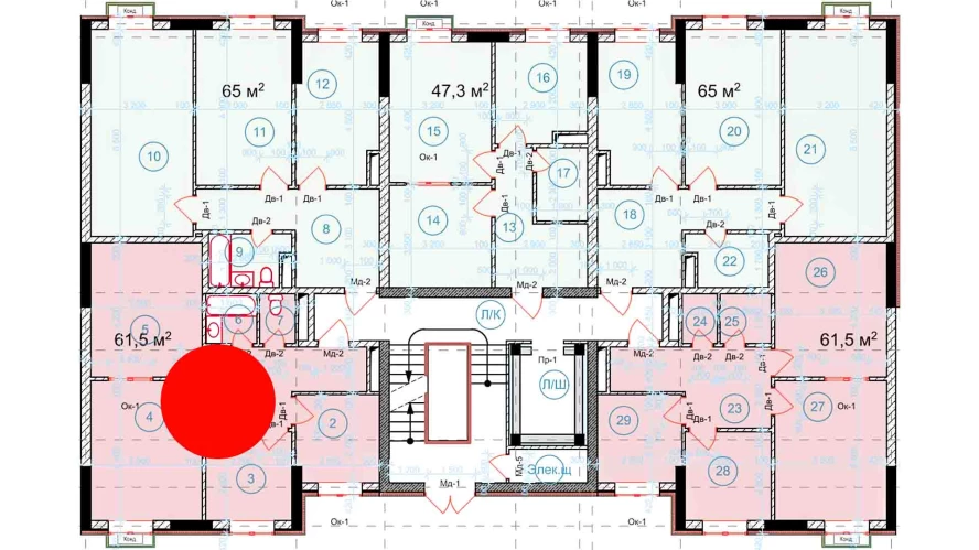 3-комнатная квартира 61.5 м²  1/1 этаж