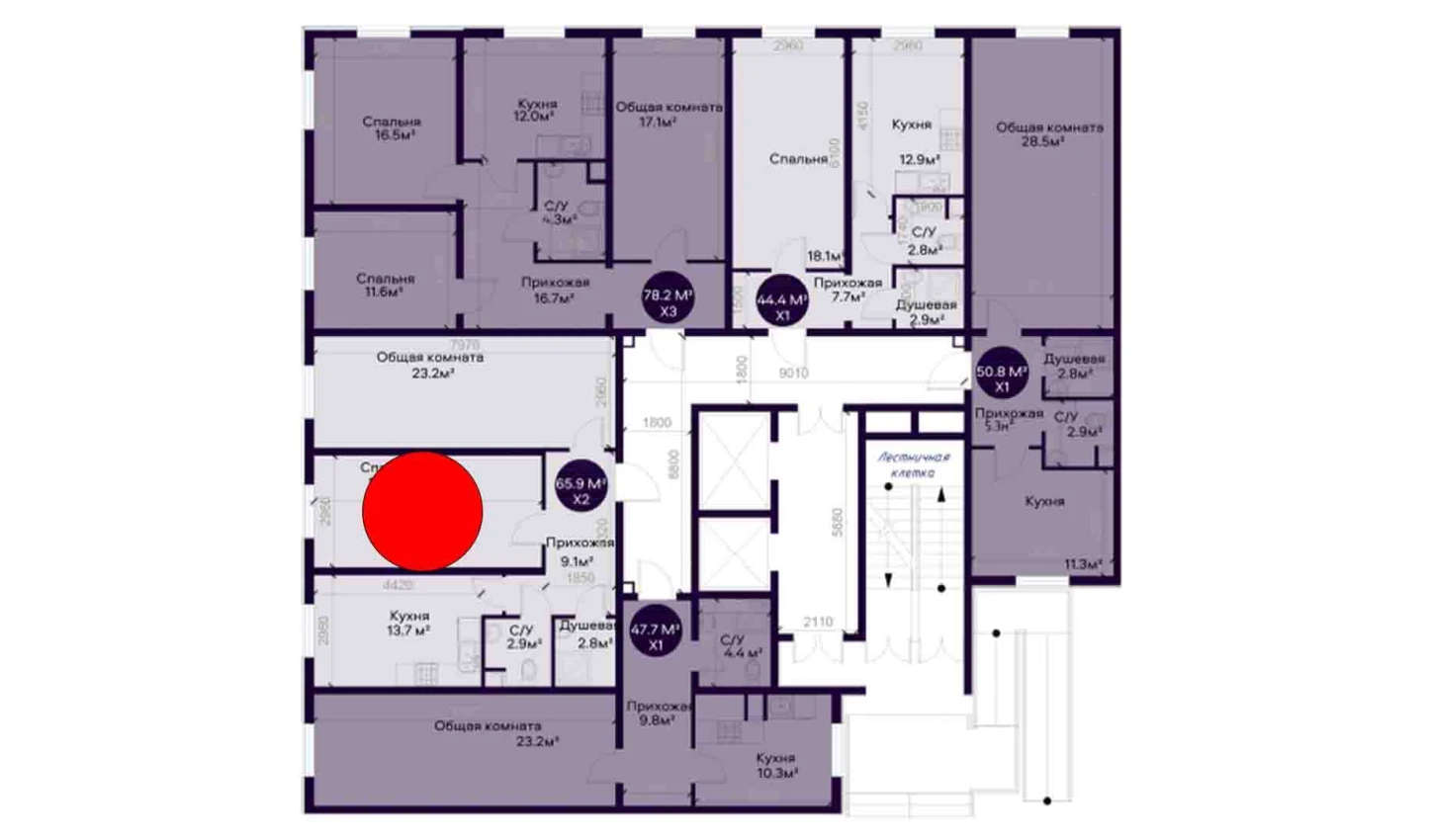 2-комнатная квартира 65.9 м²  1/1 этаж