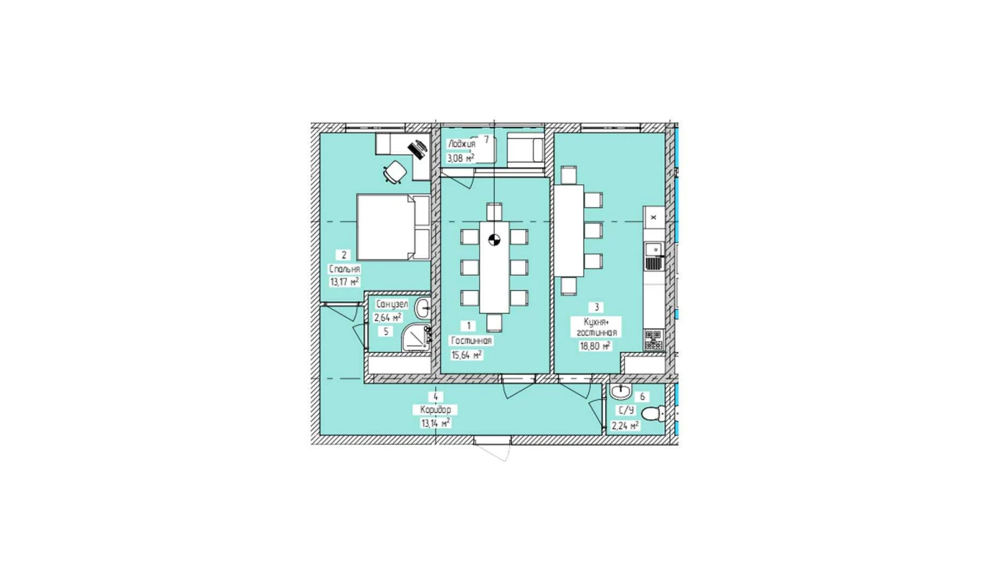 3-xonali xonadon 68.71 m²  3/3 qavat