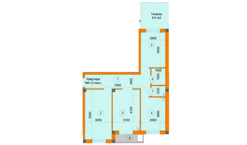 3-xonali xonadon 75.44 m²  2/7 qavat | SABZAVOT CITY Turar-joy majmuasi