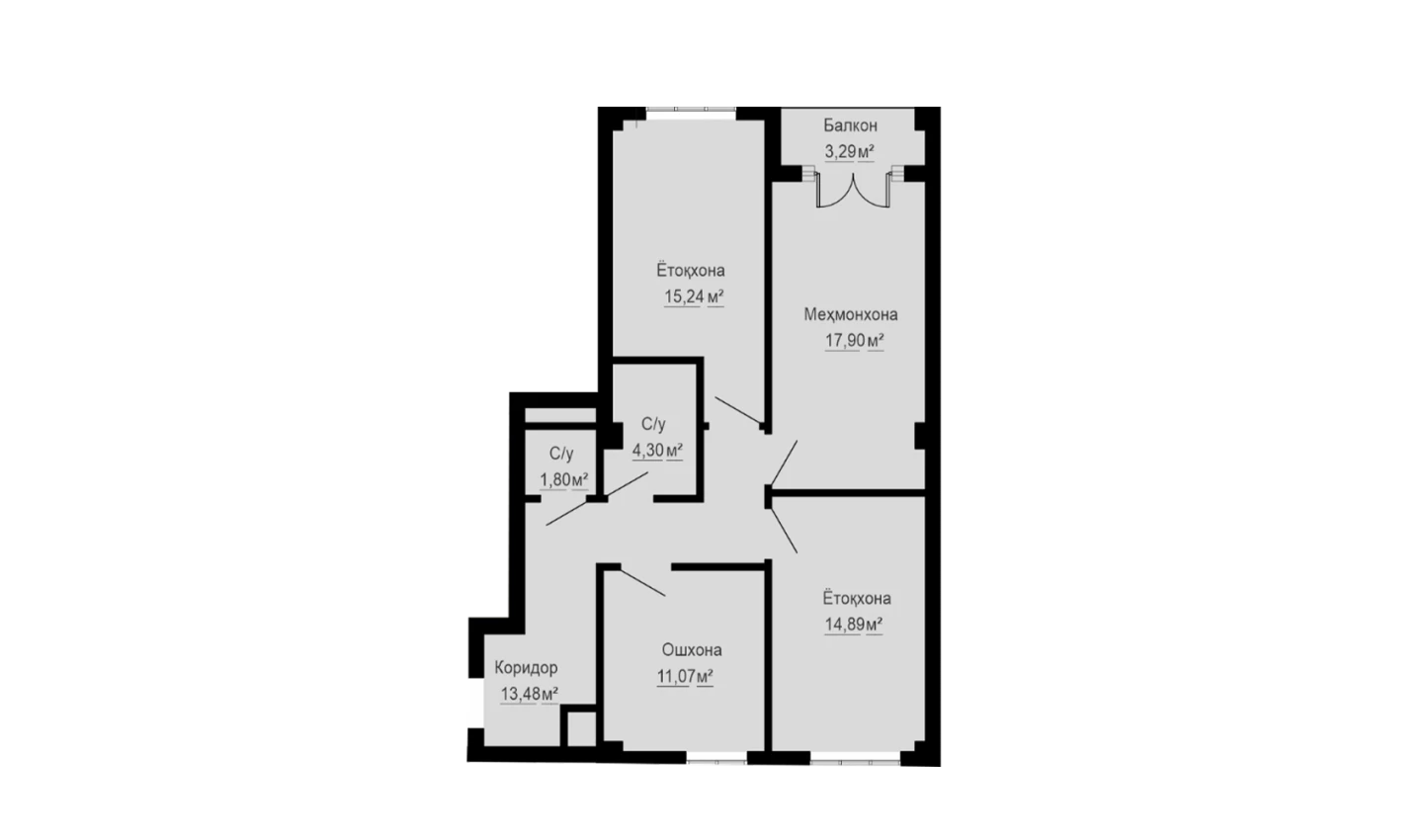 3-комнатная квартира 82 м²  13/16 этаж