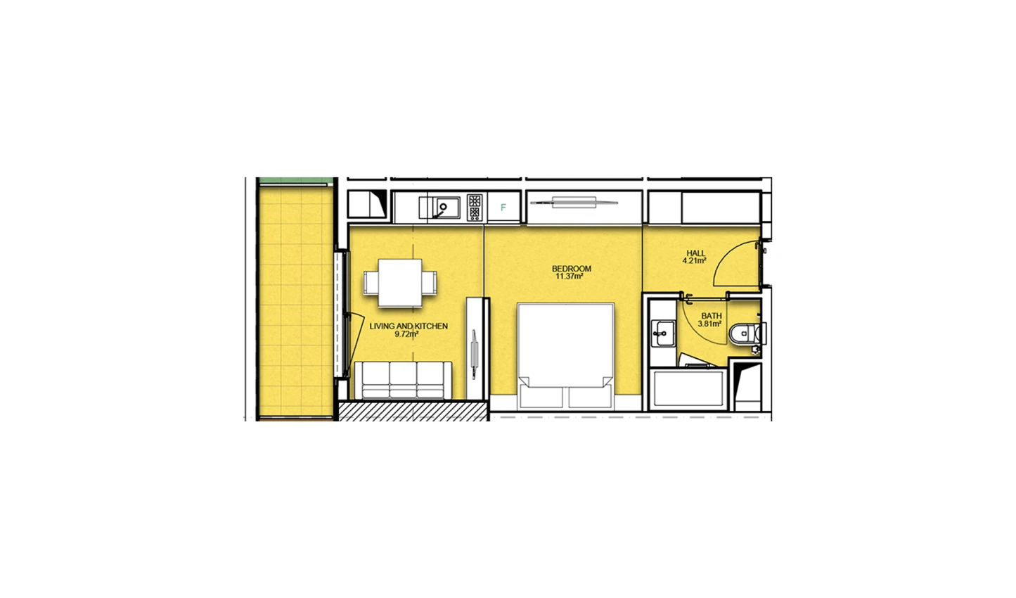 1-xonali xonadon 35.89 m²  16/16 qavat