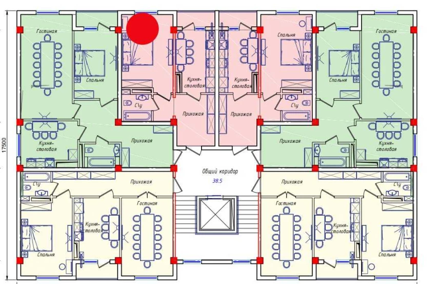 1-xonali xonadon 46.5 m²  3/3 qavat