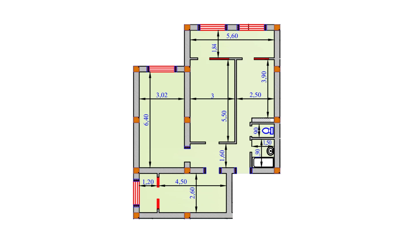 3-комнатная квартира 99 м²  2/2 этаж