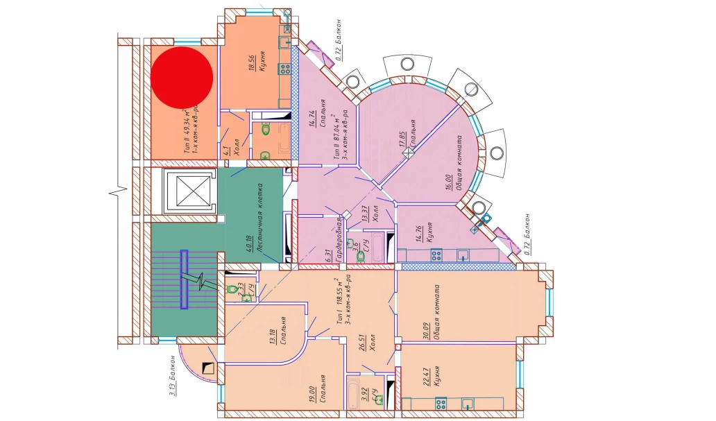 1-комнатная квартира 49.34 м²  8/8 этаж