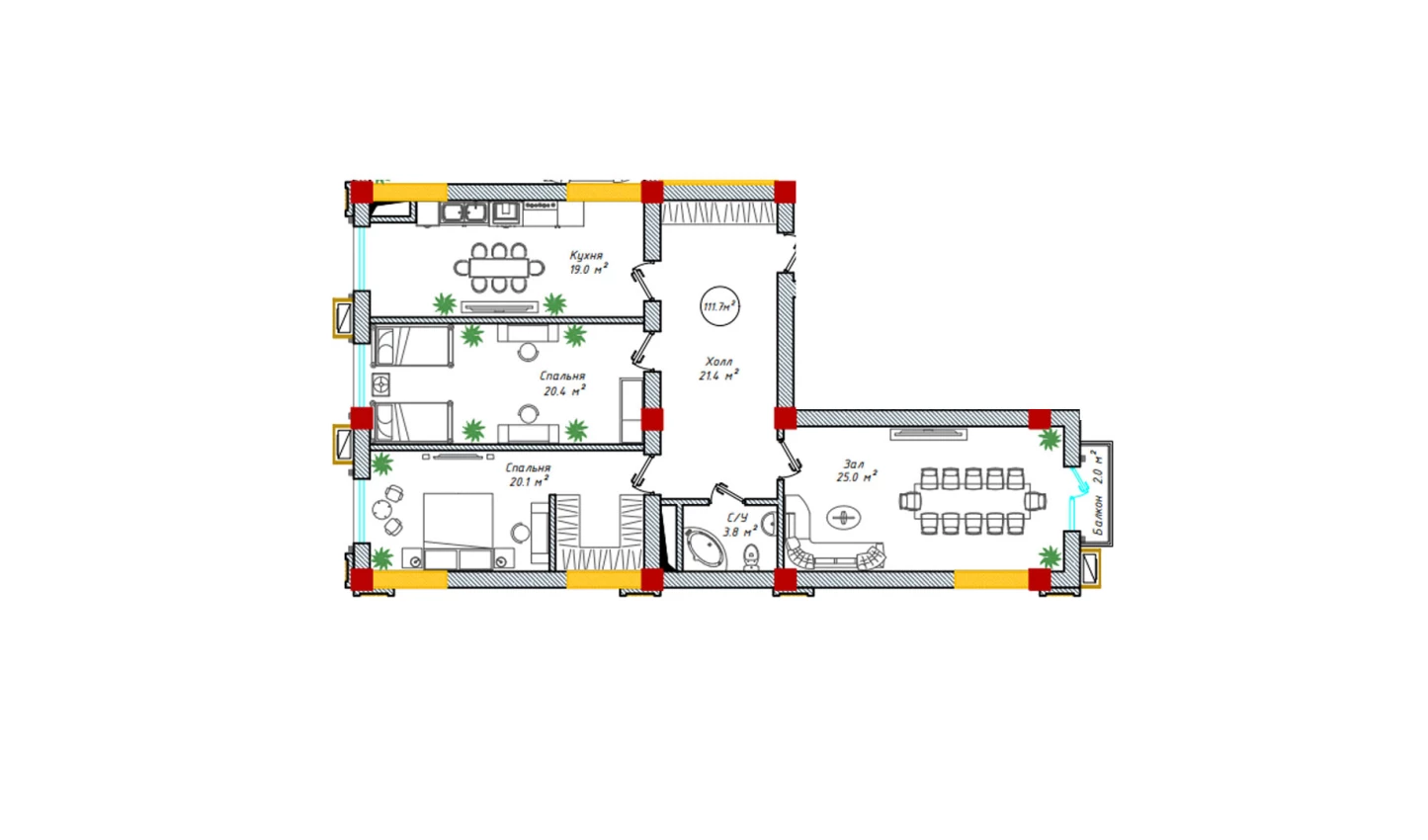 3-xonali xonadon 112.6 m²  12/12 qavat