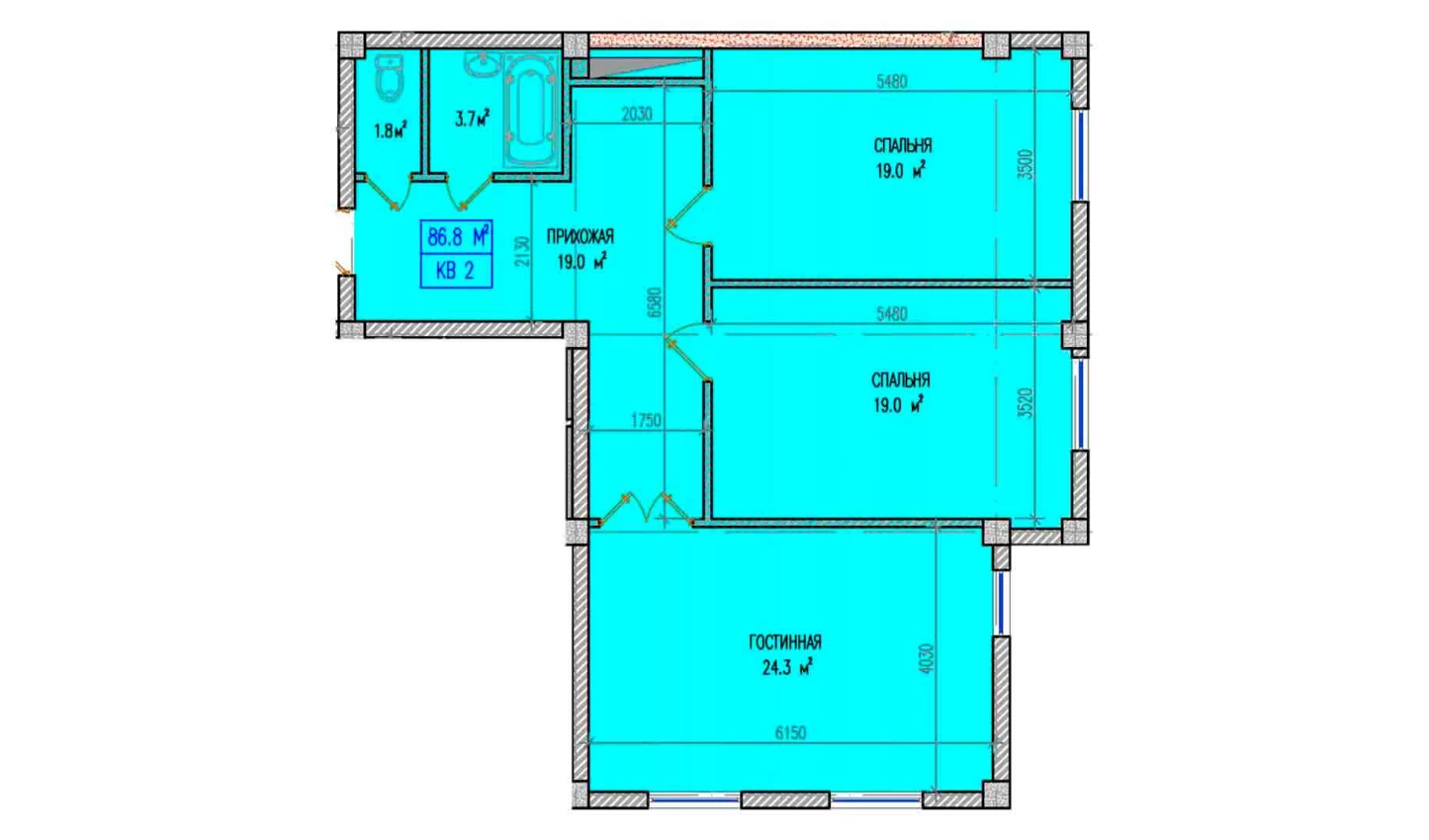 3-xonali xonadon 86.8 m²  1/1 qavat