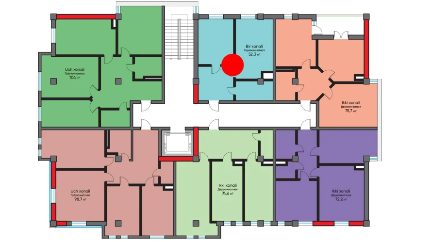 1-комнатная квартира 52.3 м²  6/6 этаж