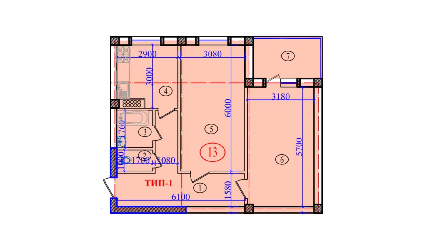 2-xonali xonadon 77.6 m²  4/4 qavat