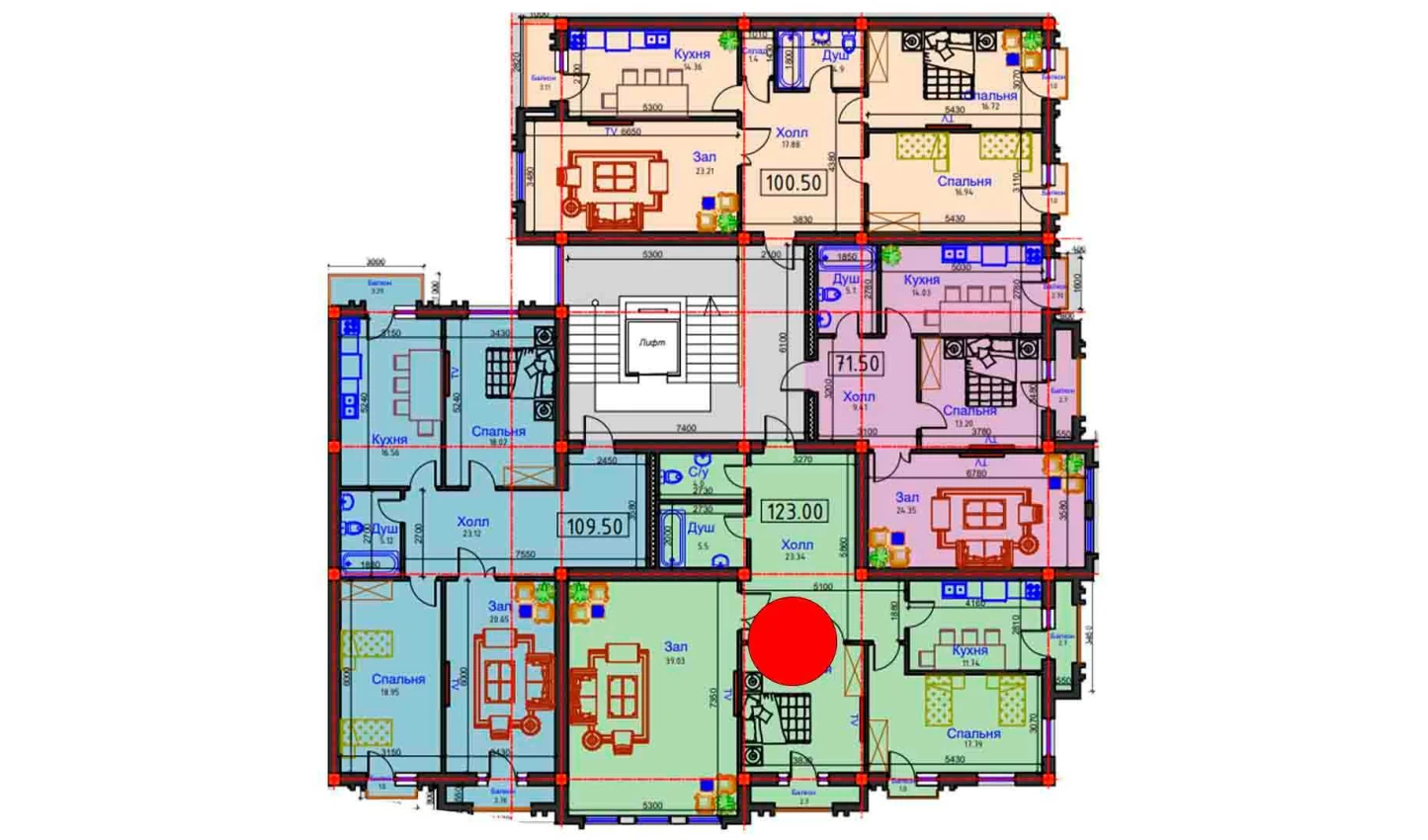 3-комнатная квартира 123 м²  5/5 этаж