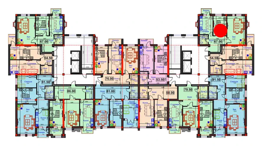 2-комнатная квартира 67 м²  9/9 этаж