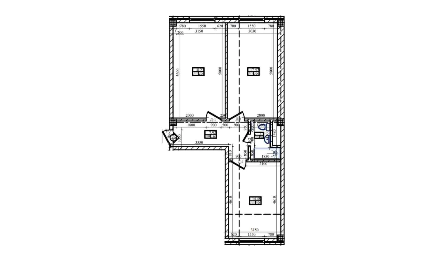 2-комнатная квартира 61.8 м²  1/1 этаж