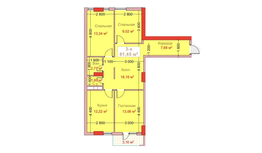 3-комнатная квартира 81.45 м²  8/8 этаж | Жилой комплекс CAPITAL AVENUE