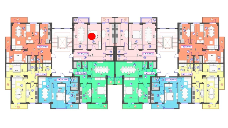 2-комнатная квартира 84.55 м²  7/7 этаж