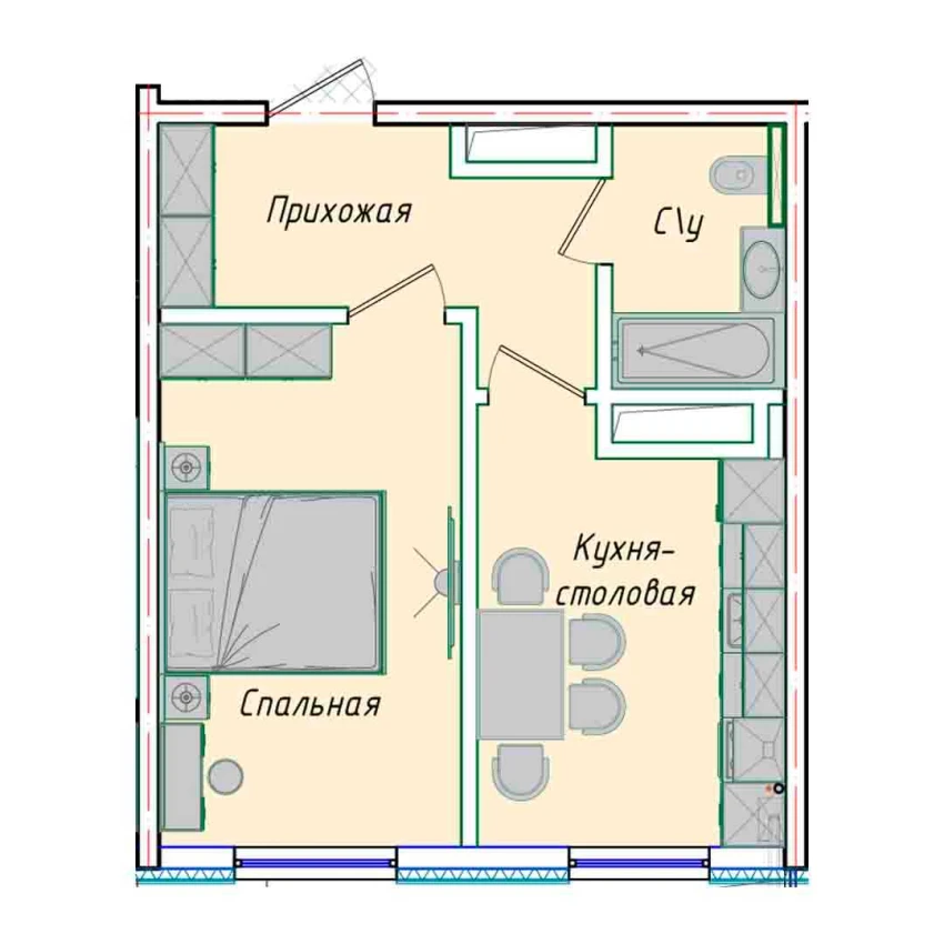 1-xonali xonadon 35.73 m²  1/1 qavat