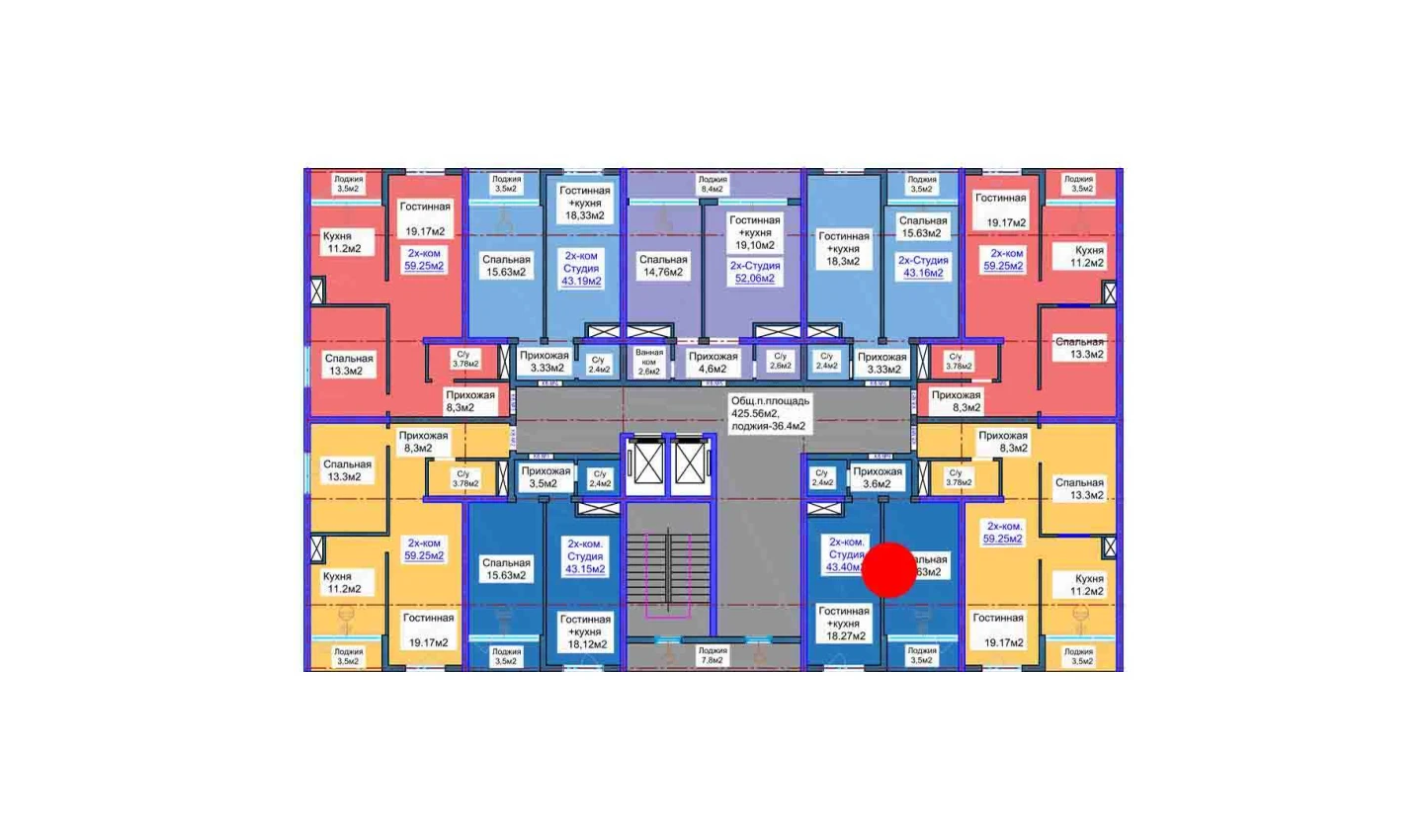 2-комнатная квартира 43.4 м²  16/16 этаж