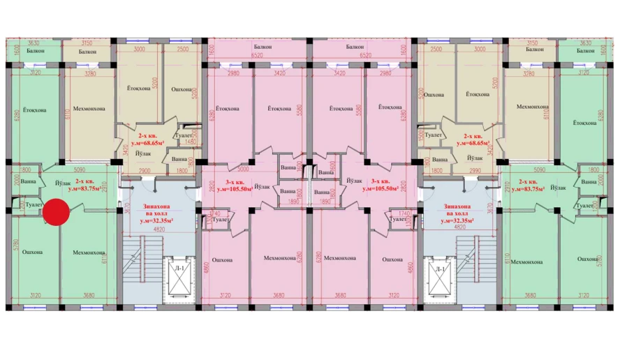 2-комнатная квартира 83.75 м²  8/8 этаж