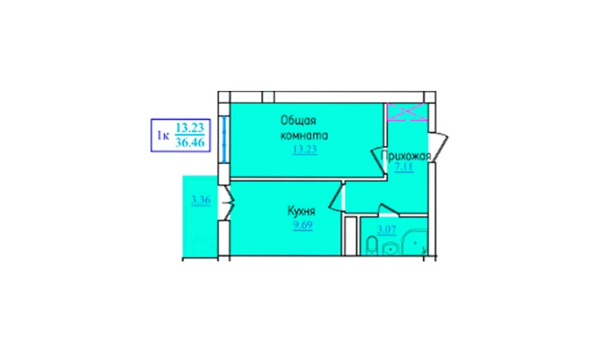 1-комнатная квартира 36.46 м²  9/9 этаж | Жилой комплекс PROVANS