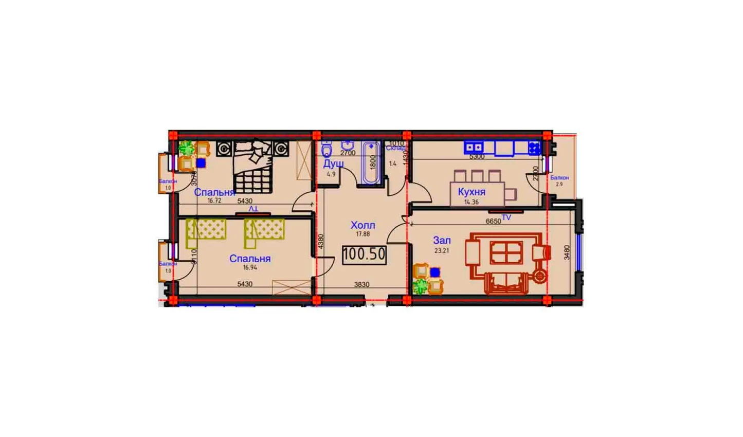 3-комнатная квартира 100.5 м²  3/3 этаж