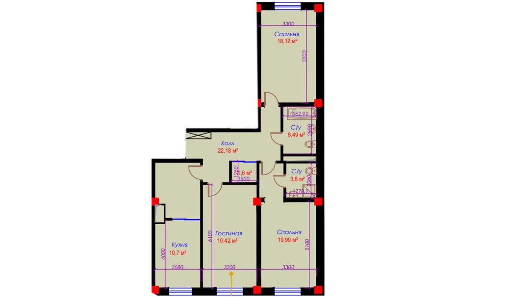 3-комнатная квартира 105.02 м²  10/10 этаж