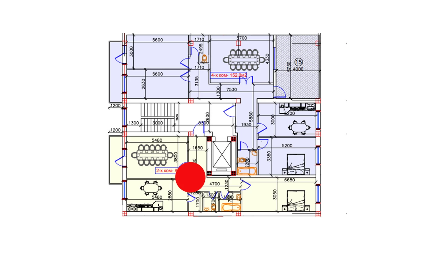 2-xonali xonadon 84 m²  8/8 qavat