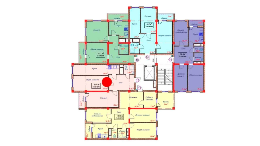 2-комнатная квартира 80.4 м²  3/3 этаж