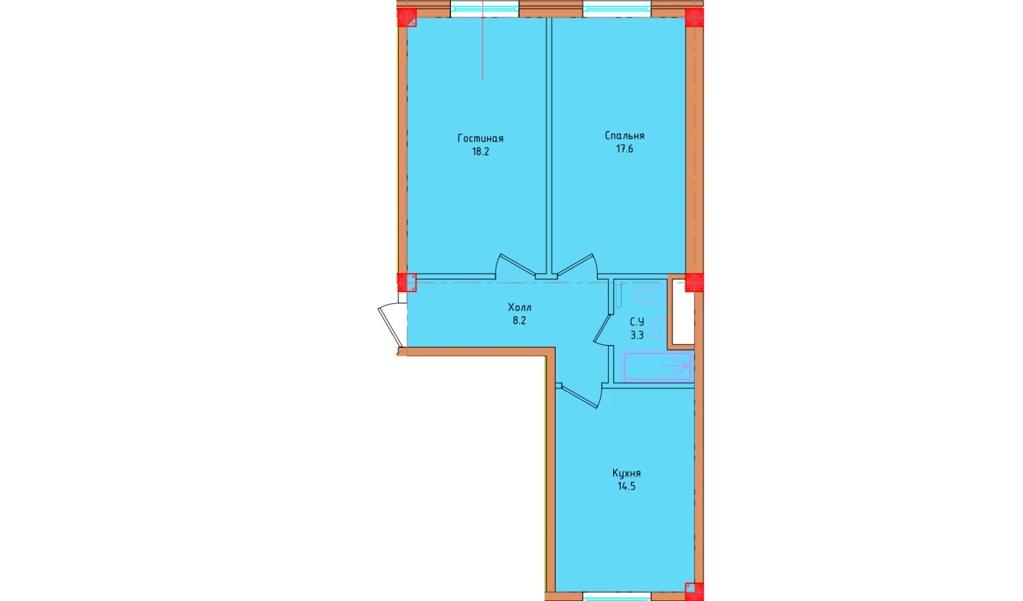 2-xonali xonadon 61.8 m²  1/1 qavat