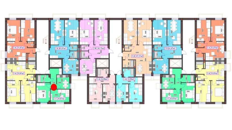 2-комнатная квартира 43.87 м²  0/0 этаж