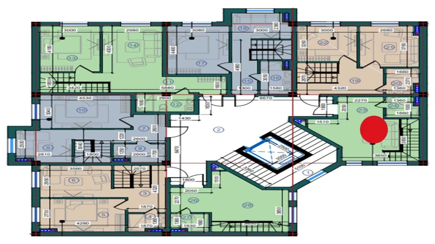 1-xonali xonadon 56.2 m²  7/7 qavat | Bristol Turar-joy majmuasi