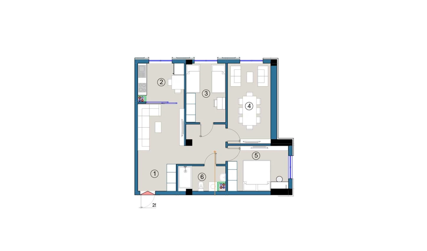 3-xonali xonadon 74.5 m²  2/2 qavat