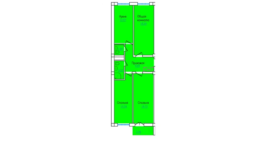 3-xonali xonadon 83.54 m²  2/9 qavat | PROVANS Turar-joy majmuasi