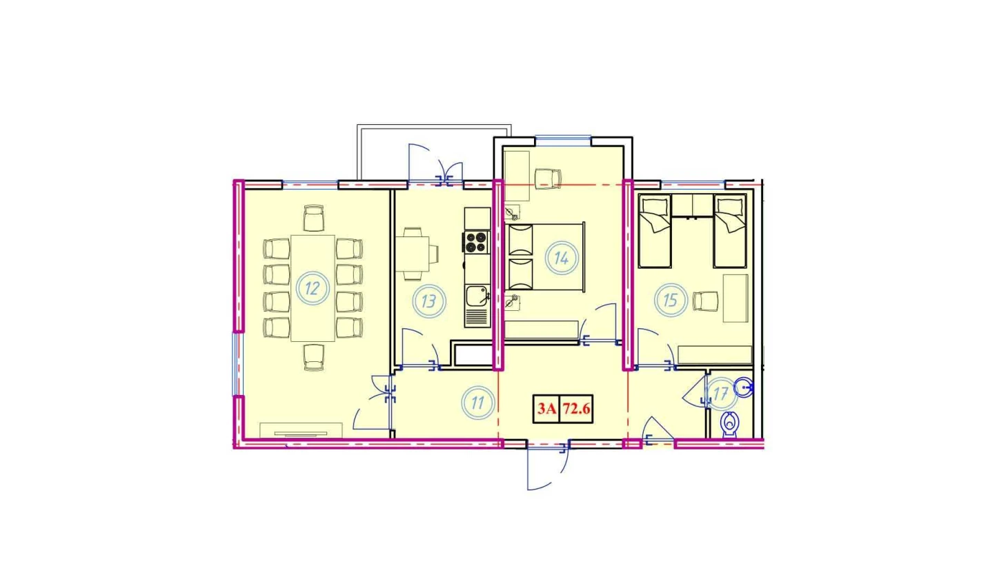 3-xonali xonadon 72.6 m²  9/9 qavat