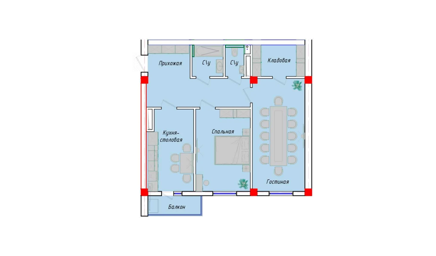 2-комнатная квартира 79.18 м²  11/11 этаж