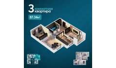 3-комн. квартира 91.34 м²  6/16 этаж | Жилой комплекс EKO PARK