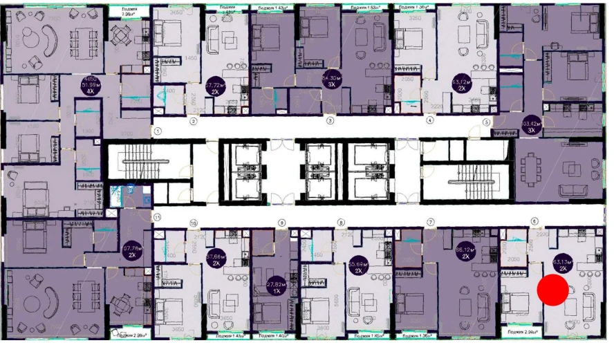 2-комнатная квартира 63.13 м²  2/2 этаж