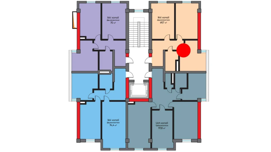 2-xonali xonadon 69.7 m²  9/9 qavat