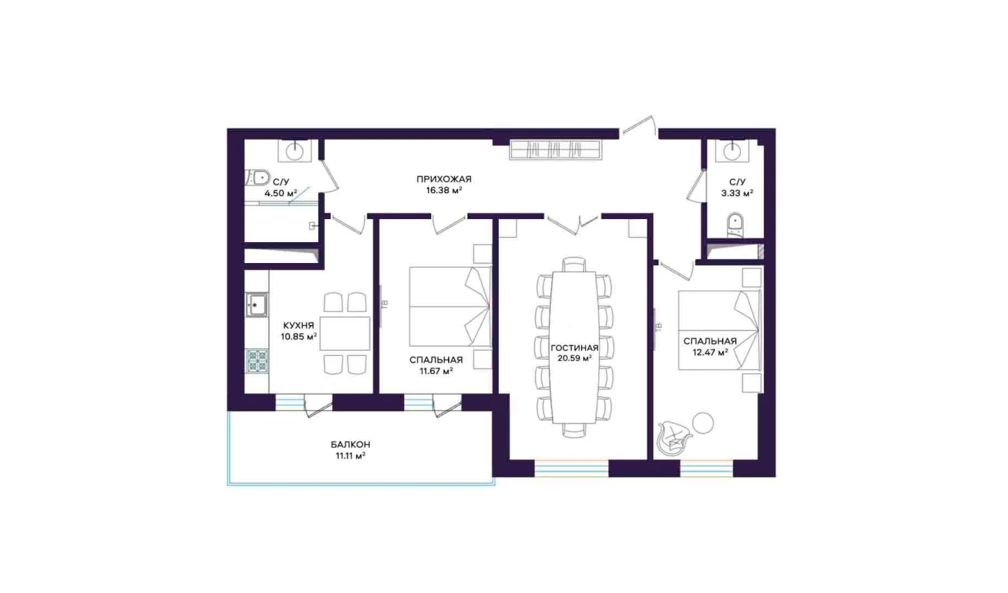 3-комнатная квартира 81 м²  1/1 этаж