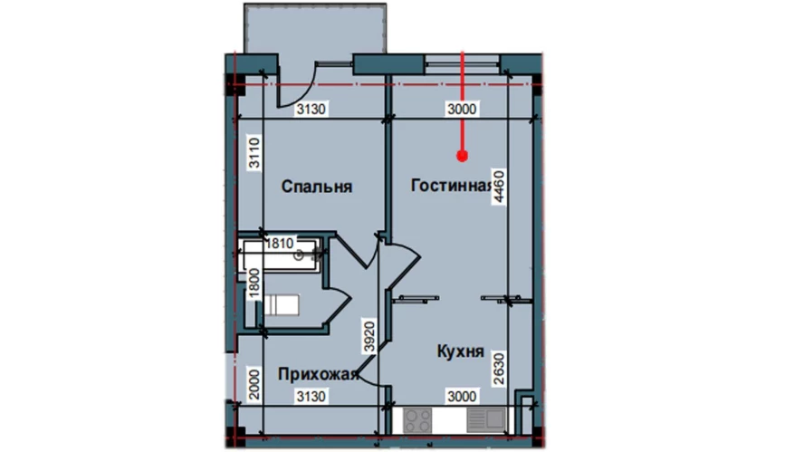 2-комнатная квартира 46.6 м²  9/9 этаж