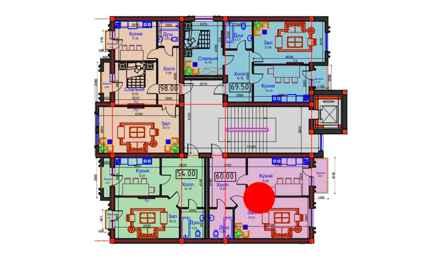 1-комнатная квартира 60 м²  5/5 этаж