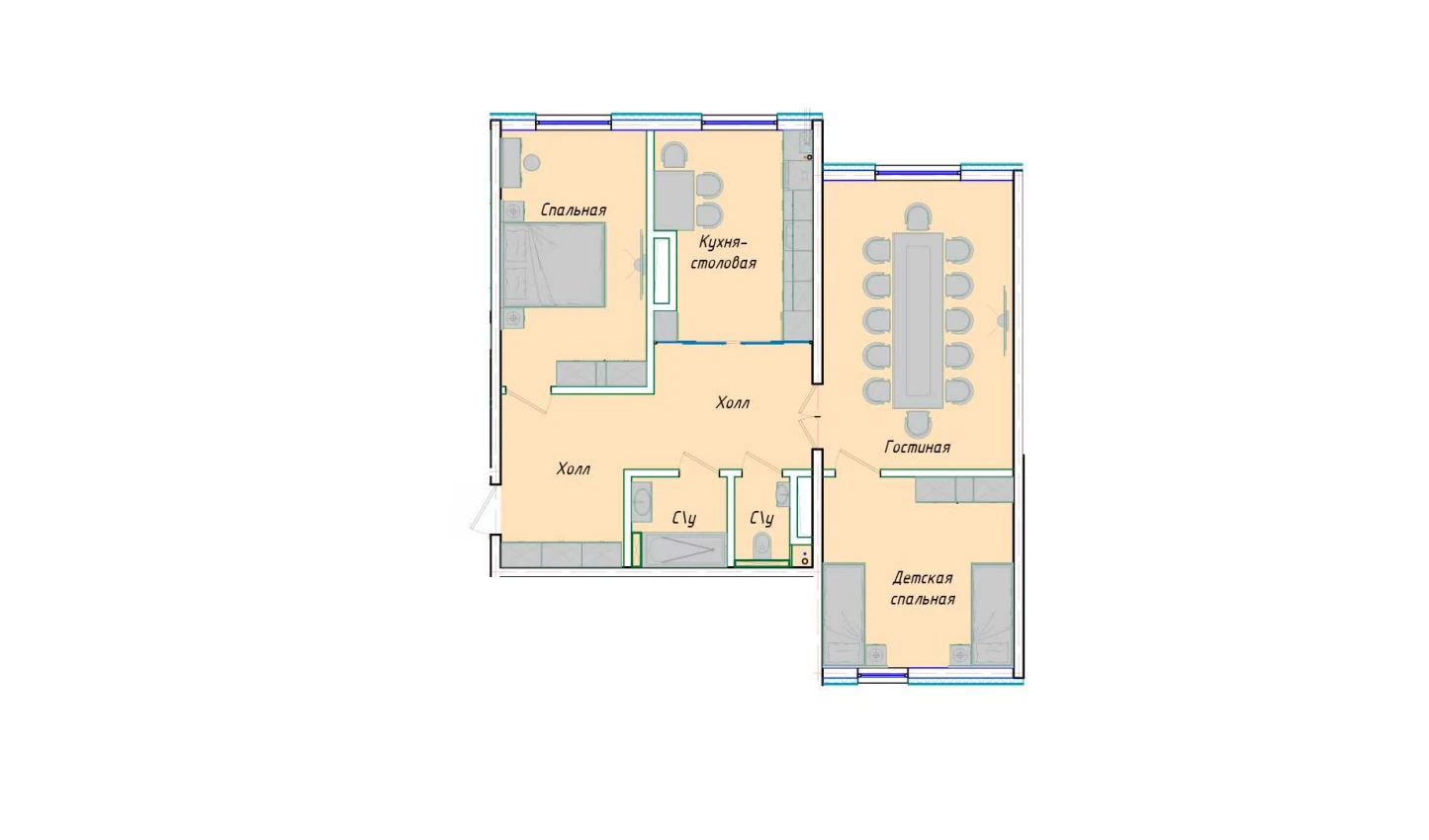 3-комнатная квартира 87.34 м²  1/1 этаж