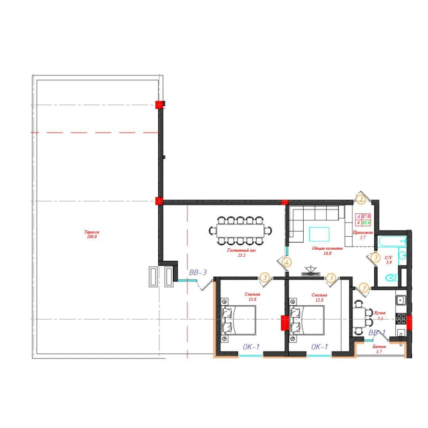 2-комн. квартира 196 м²  12/12 этаж | Жилой комплекс CHINARA PARK