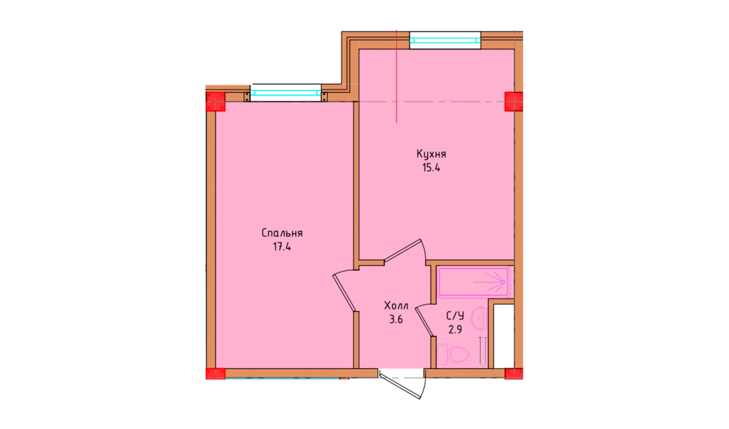 1-комнатная квартира 39.3 м²  8/8 этаж