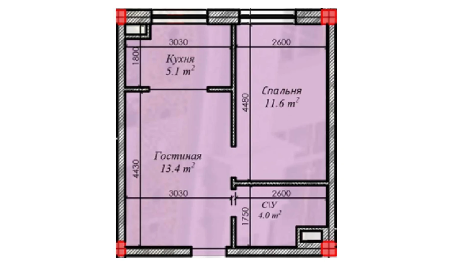 2-комнатная квартира 34.1 м²  2/2 этаж