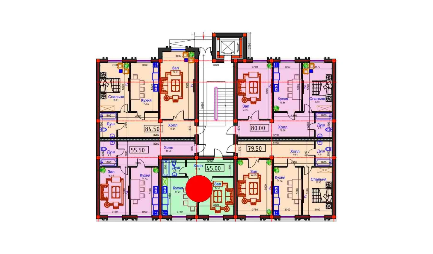 1-комнатная квартира 45 м²  1/1 этаж