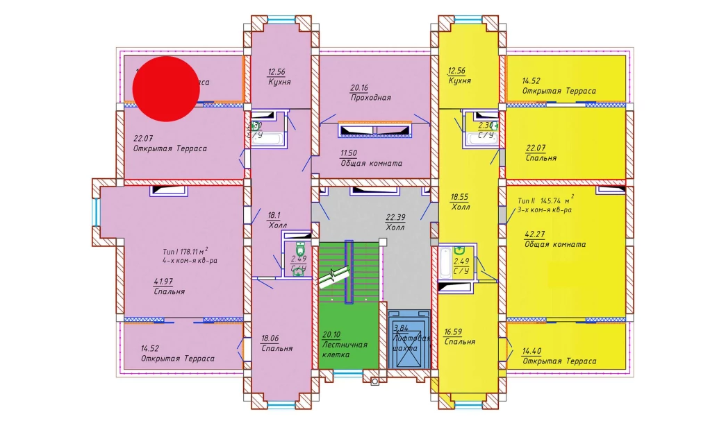 4-комнатная квартира 178.11 м²  10/10 этаж