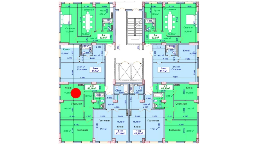 2-комнатная квартира 65.1 м²  1/1 этаж