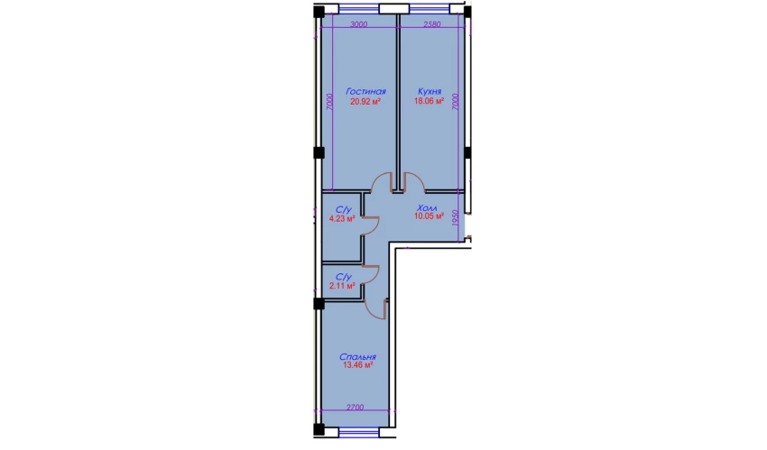 2-комнатная квартира 68.83 м²  10/10 этаж